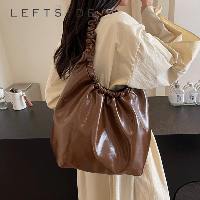 LEFTSIDE Design Big PU Leather Shoulder Bags for Women 2024 Y2K Designer Korean Fashion Handbags and Purses Trend Underarm Bag