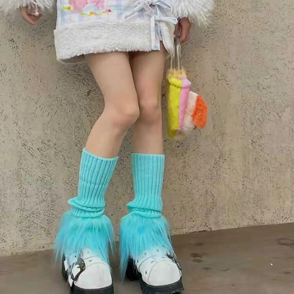 

Fashion Lolita Plush Leg Warmers Solid Color Patchwork Leg Cover Y2K Warm Hosiery Stockings Women Female