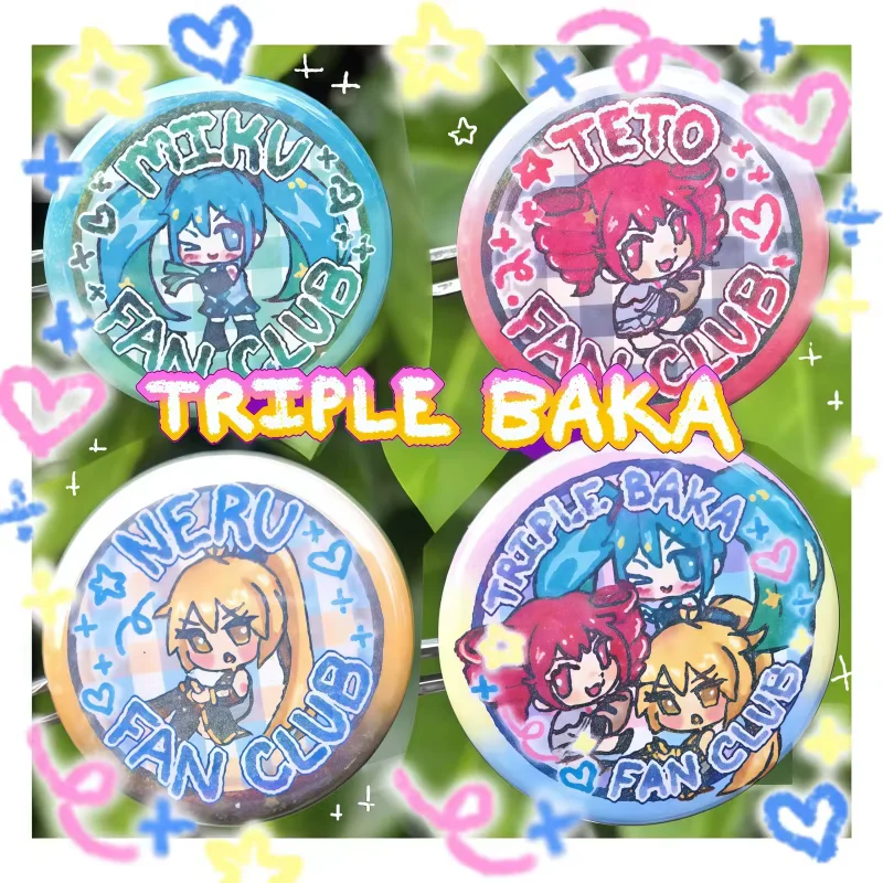 Triple Baka Button Badge Set Miku KaSane Teto Neru Cosplay Accessories Tin Buttons Anime Backpack Decor Fans Collectible Gift