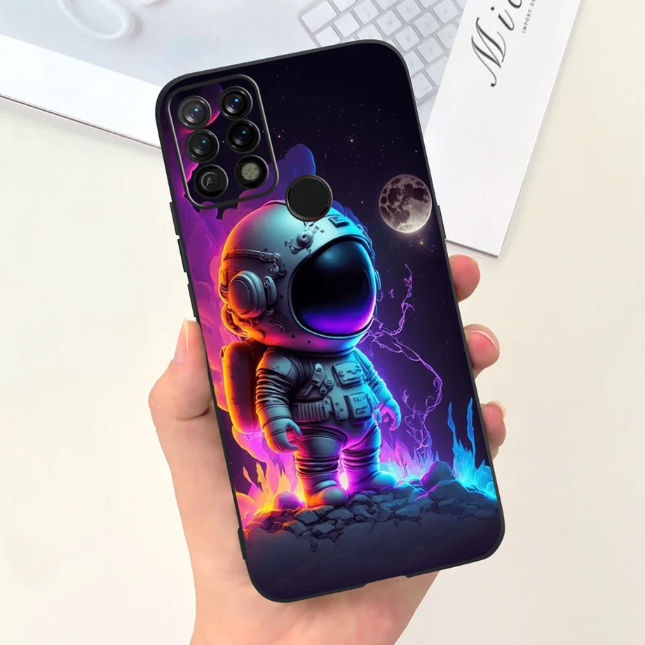 For Tecno Pova Case Tecno LD7 Back Cover Liquid Silicone Soft TPU Bumper Cute Cat Astronaut Pattern Cases For Pova LD7j Housing