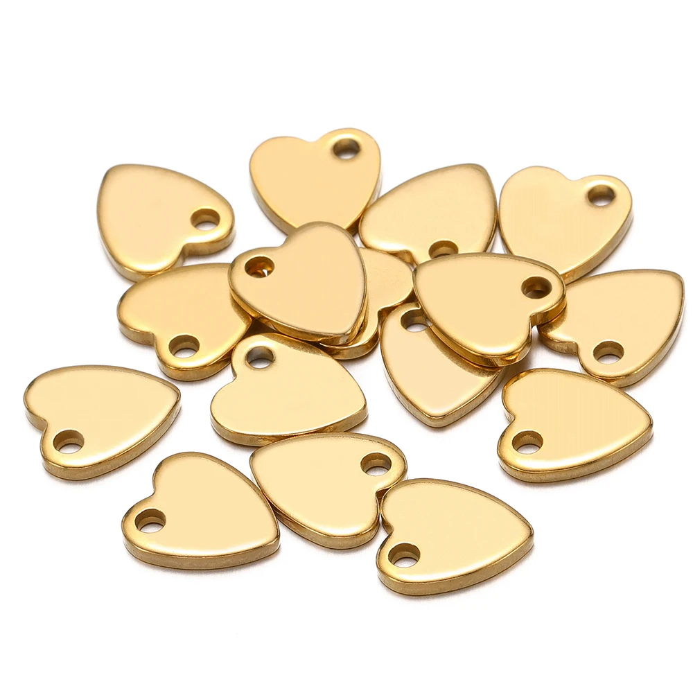 20pcs Stainless Steel Small Flat Heart Pendant Charms for DIY Jewelry Making Necklace Ornaments Bracelet End Tail Charm Findings