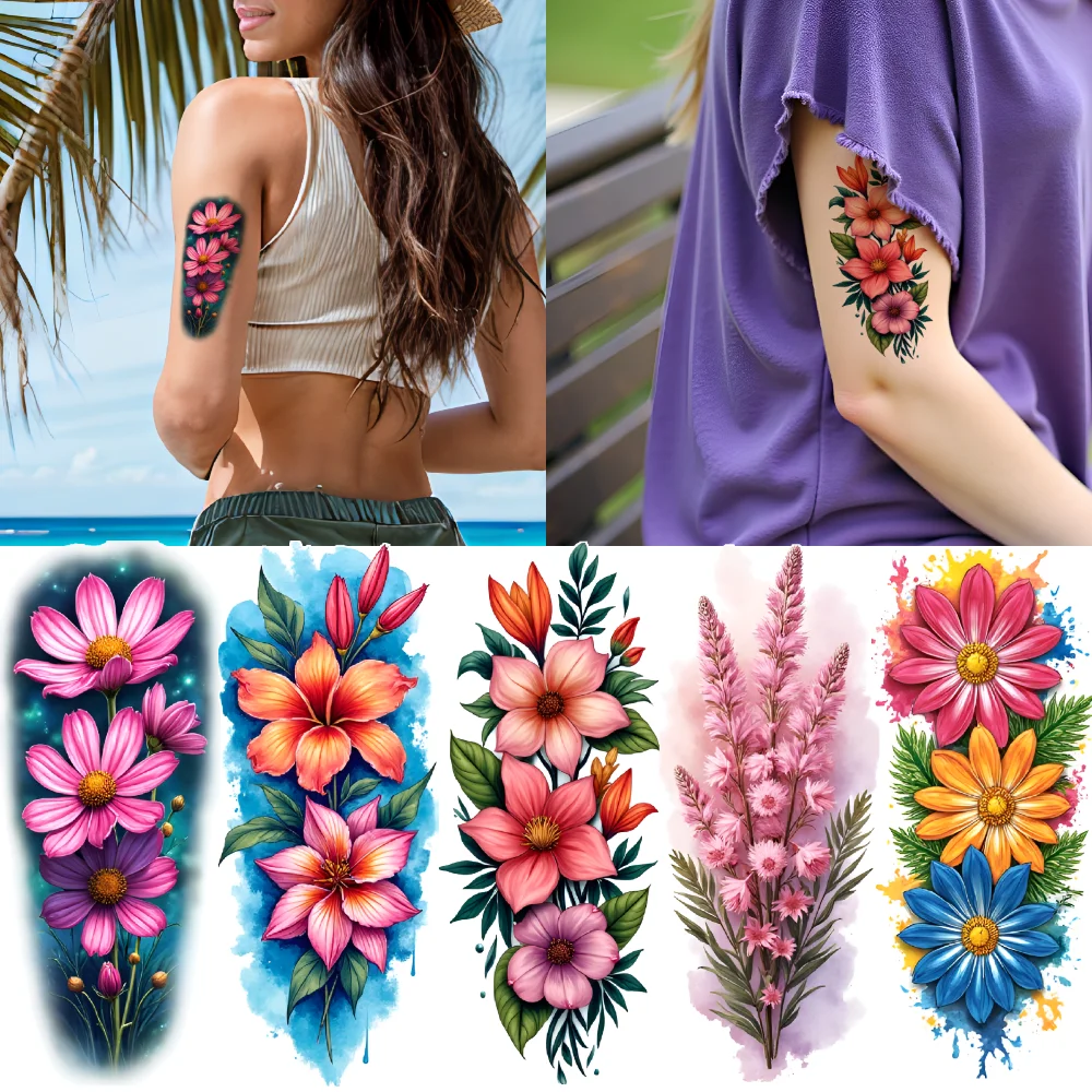 3pcs Temporary Tattoo Botanical Tattoos Realistic Temporary Tattoos Floral Tattoos Colorful Realism For Shoulders Adult