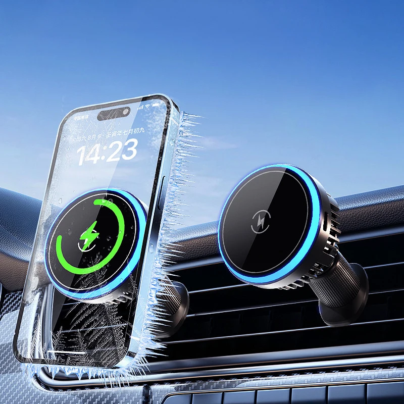 Ice Cooling Magnetic Car Wireless Charger Air Vent Mount Fast Charging Station For IPhone 15 14 13 12 Pro Max Car Phone Holder