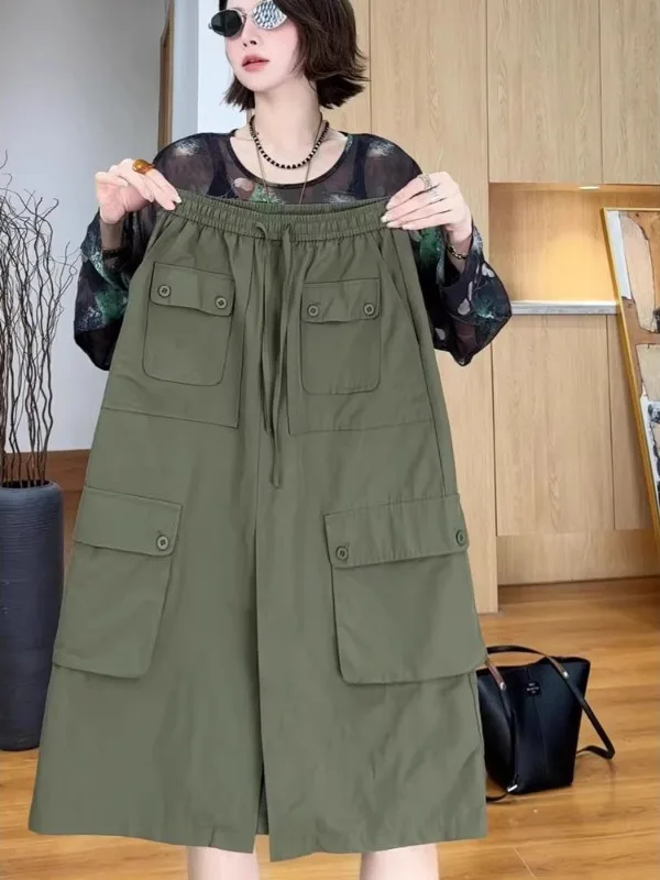 

High Waist A-Line Skirt for Women Summer Workwear Loose plus Size with kets Side Slit Vintage Sle Casual Dr