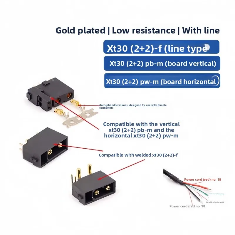 XT30(2+2) XT30PB/PW(2+2) Male Female Gold Plated Plug with Signal Pin for RC Drone Aircraft Car Boat with Signal Pin Connector