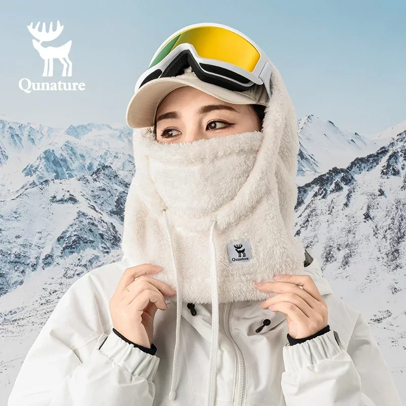 Qunature Fleece Winter Cycling Cap Thicken Warm Windproof Outdoor Hat Ski Bib Cold Hood Motorcycle Skiing Bicycle Hat Balaclava