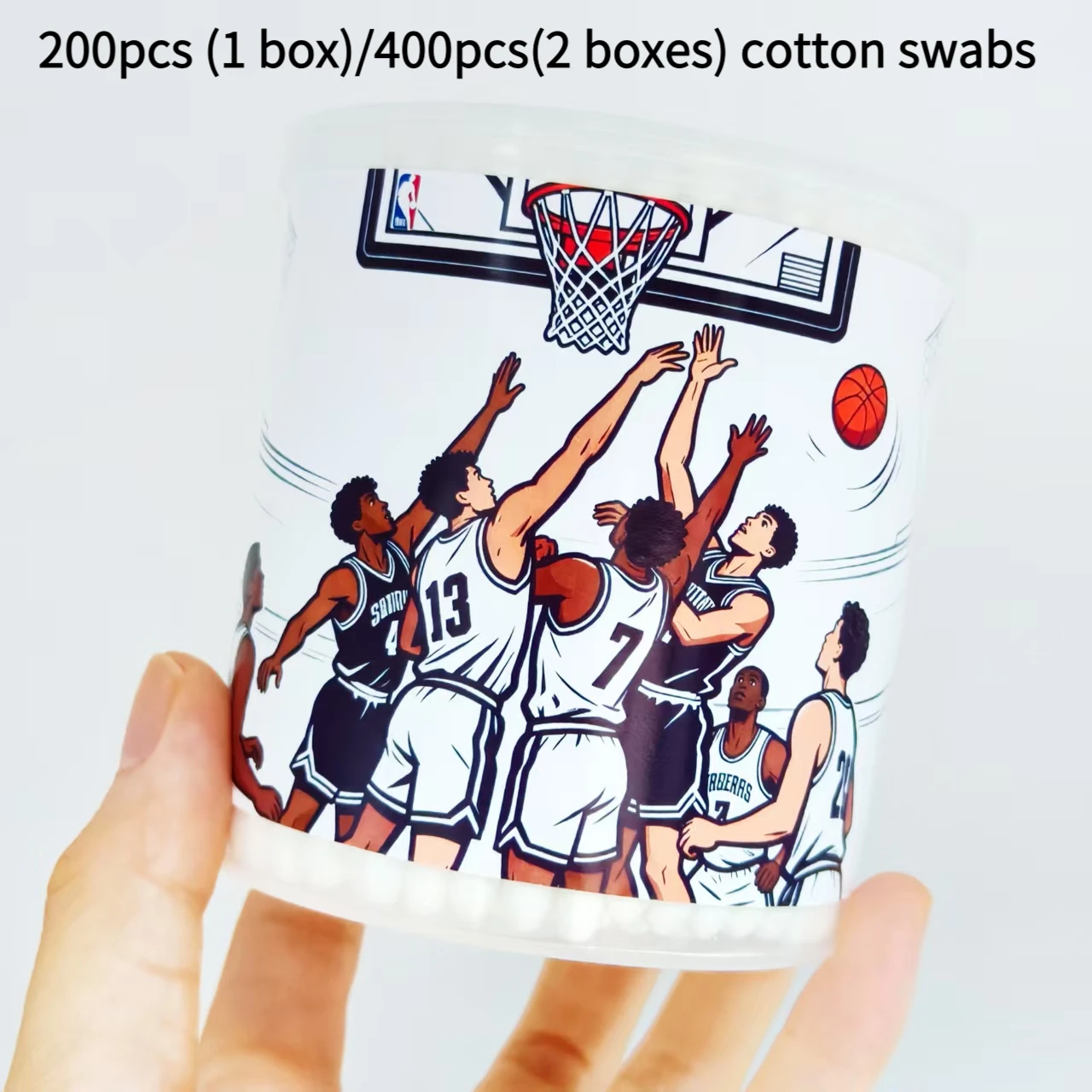 Tampone di cotone bianco a doppia testa con motivo a tema basket da 200 pezzi/400 pezzi