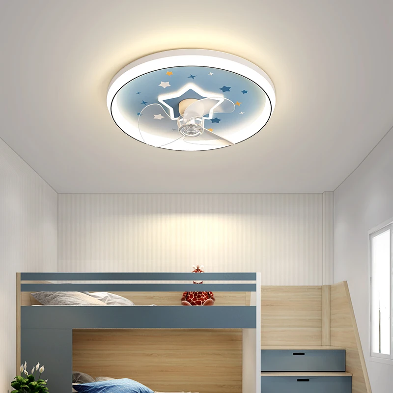 Modern LED Fan Ceiling Lamp For Children’s Room Simple Fan Lights Bedroom Foyer Kitchen Blue Lamp Indoor Lighting Decoration