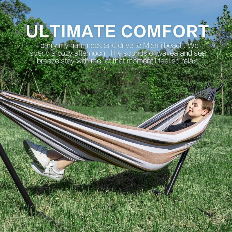 Double Outdoor Garden Garden Hammock Heavy Duty Steel Frame 150kg Capacity Portable Nylon Tote Bag 1 Person Space Saving image 3