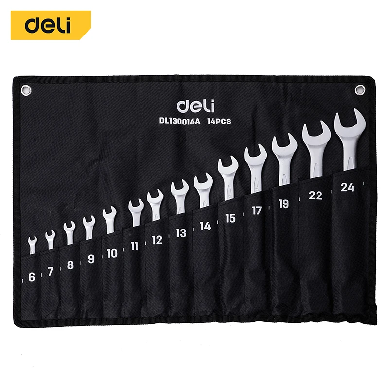 Deli 14 Pcs Ratchet Combination Wrenches Set 6-24mm Auto Repair Dual Use Multi Function Wrench Tool Set Fast Mechanical Repair