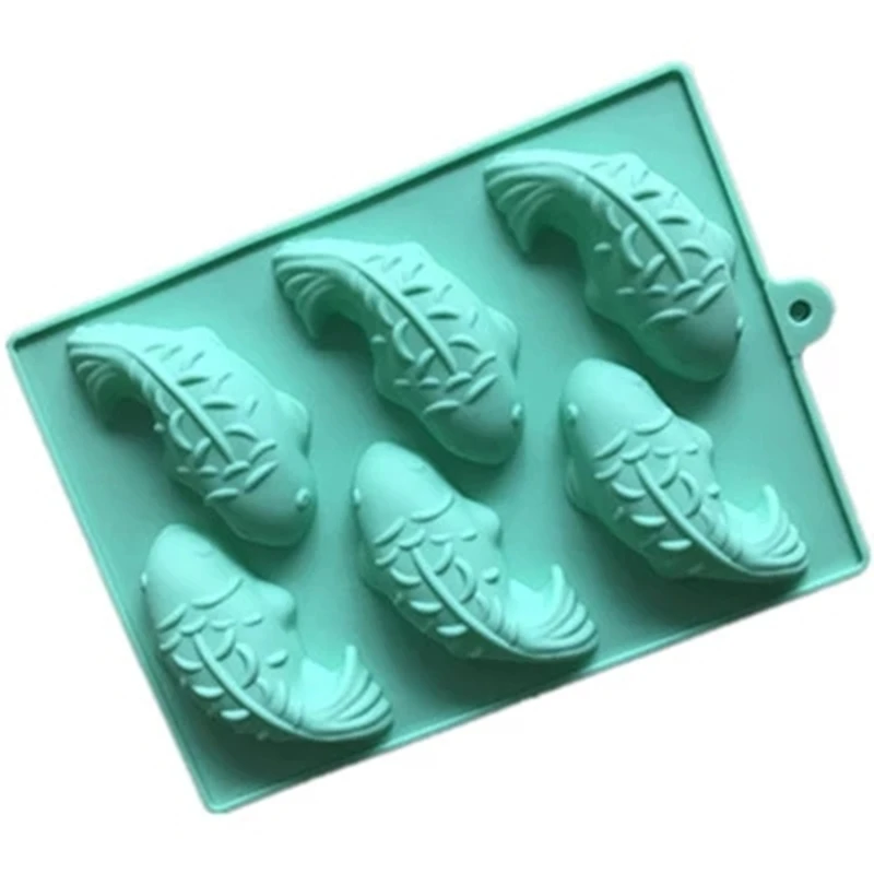 6-cavity Koi Carp Jelly Fish Soap Chocolate Silicone Bakeware Cake Mould H897