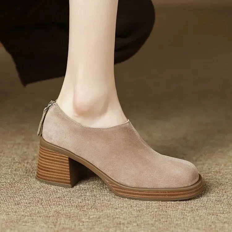 

New Fashion Women's Spring and Autumn Shoes Ladies' Thick Bottom Shoes Luxury Lefse Shoes Platform Shoes Square Head High Heels