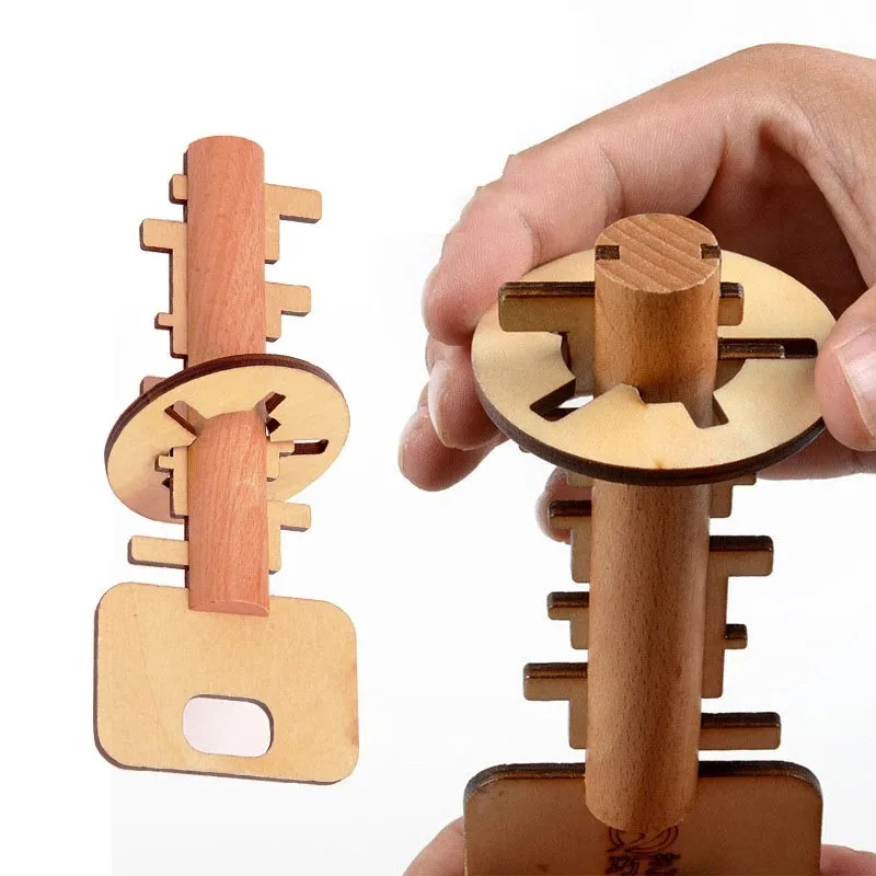 Jouet de déverrouillage intelligent en bois Kong Ming Lock, casse-tête, clé de puzzle, test de pensée QI, jeux de décompression Montessori pour enfants et adultes