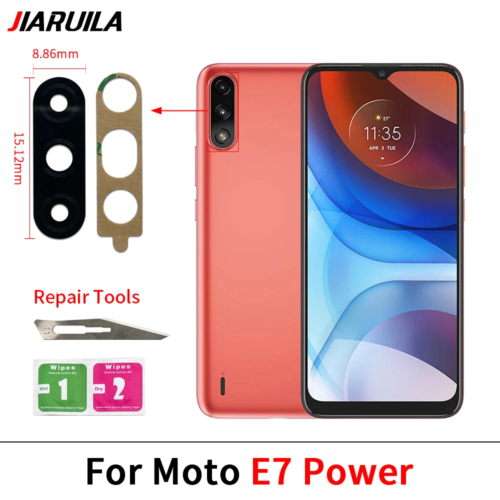جديد ل Moto E22 E30 E32 E40 Edge 30 E7 E7i إصلاح الطاقة استبدال الكاميرا الخلفية غطاء للعدسات الزجاجية مع الغراء ملصق استبدال جزء #4
