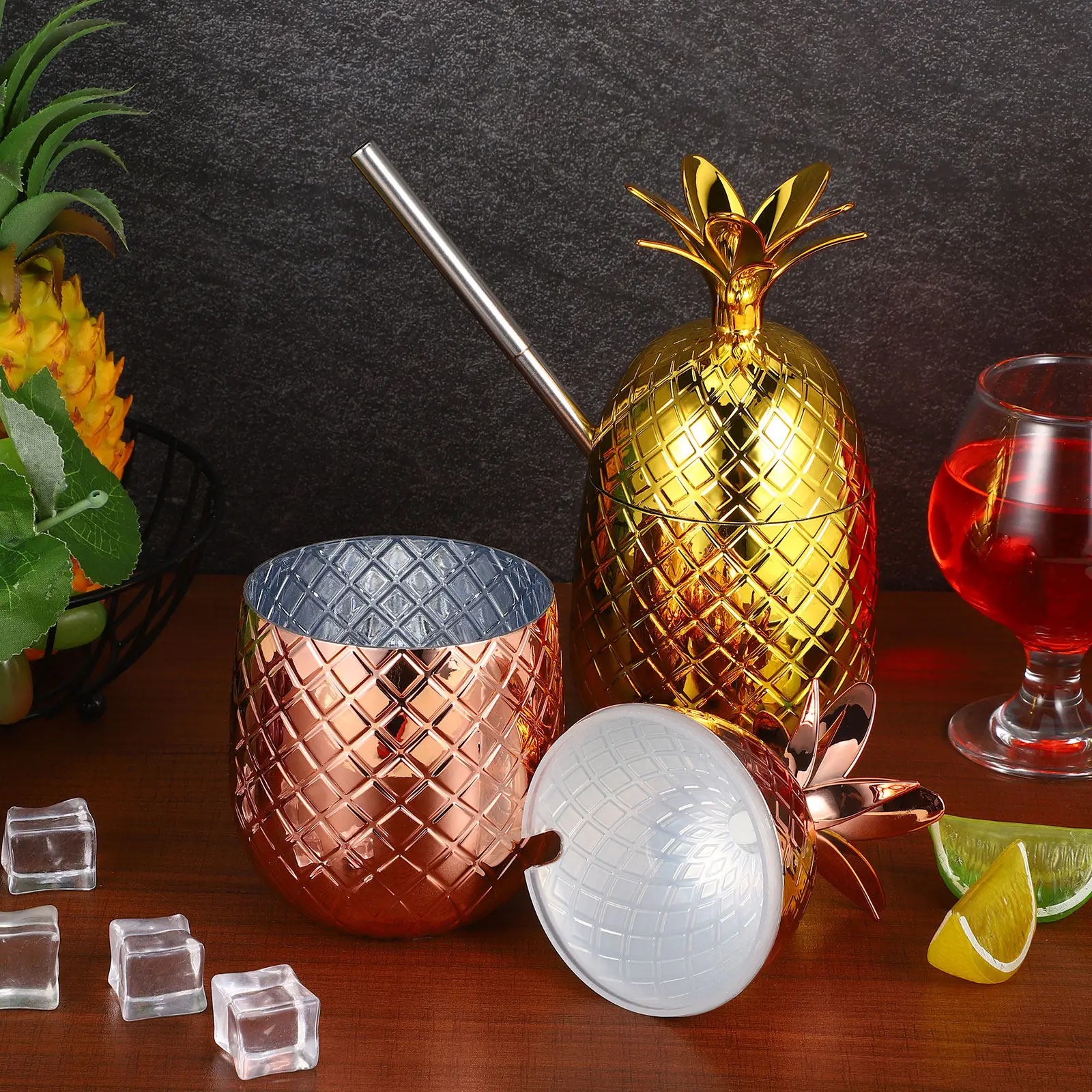 

2 Sets Pineapple Shaped Cocktail Reusable Beer Party Drinking With Straw Water Cup For Parties Juice Cup Wine Glass Bar