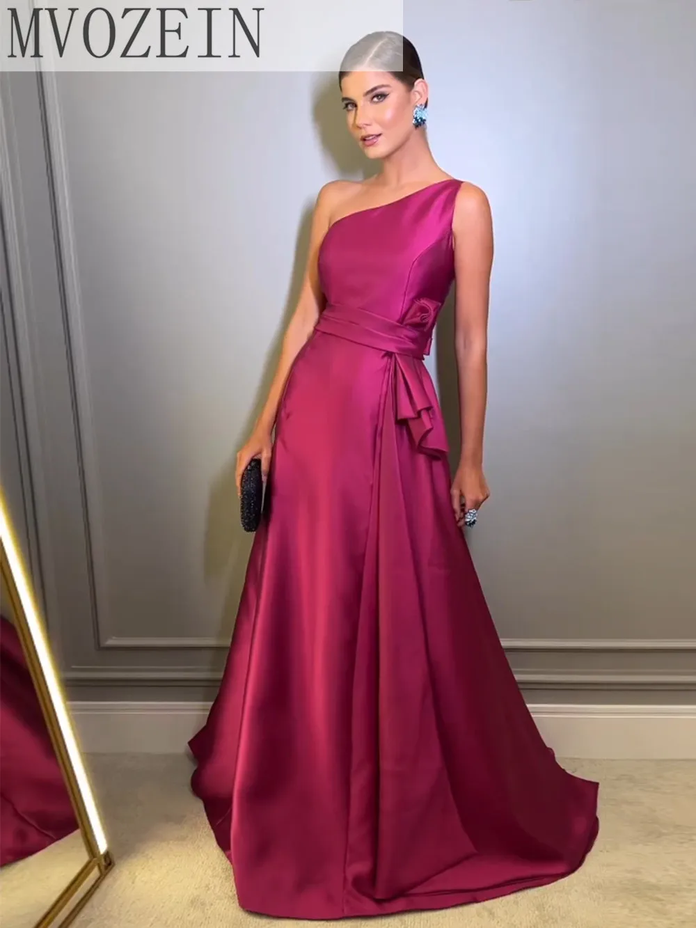 

Mvozein Satin One Shoulder Evening Dresses A-Line Elegant Women Evening Dresses Formal Dress Wedding Party Dress Long
