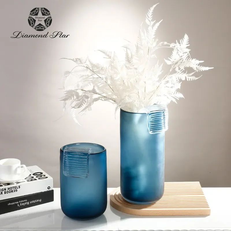 for Diamond Star Handmade Glass Vase Modern Colorful Home Decor Light Luxury Craft Decoration Blue 2