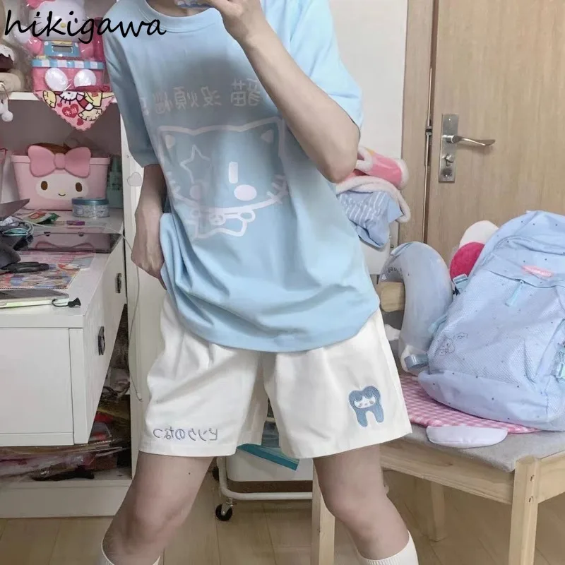 Camiseta japonesa de verano Y2k estética Harajuku Anime camisetas de dibujos animados camisetas de manga corta mujeres ropa Kawaii ropa de calle Vintage