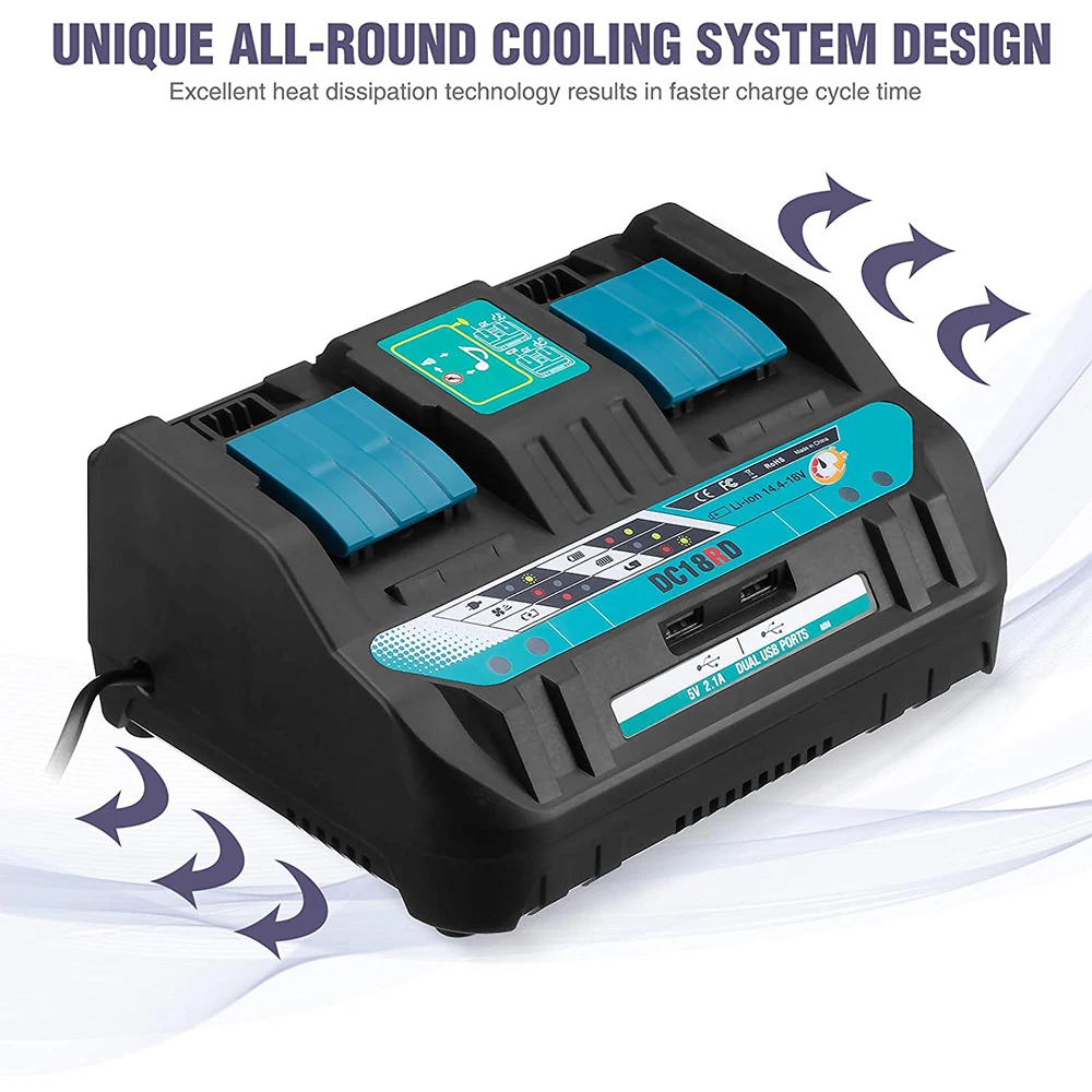 Substituição Dupla do Carregador de Bateria para Makita 18v 14.4v 18v Li-ion Battery Bl1830 Bl1840 Bl1860 Dc18rd