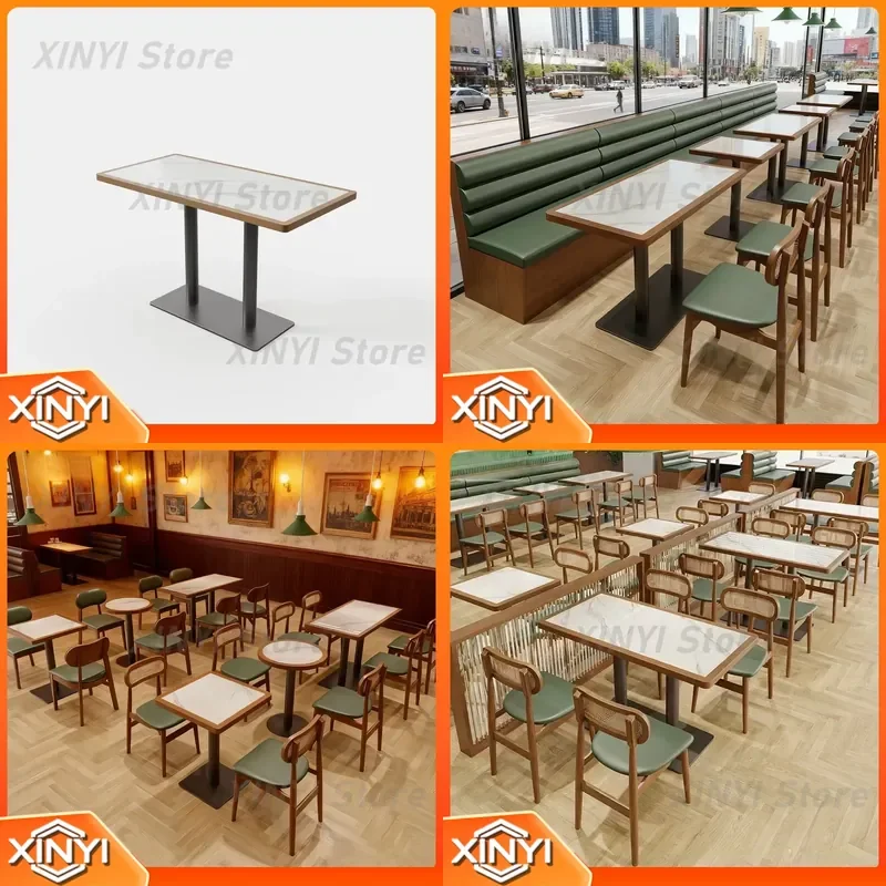 Restaurant Booth Sofa Set for Hunan Japanese Noodle Restaurants Solid Wood Table Chair Combination Braided Rattan Dining