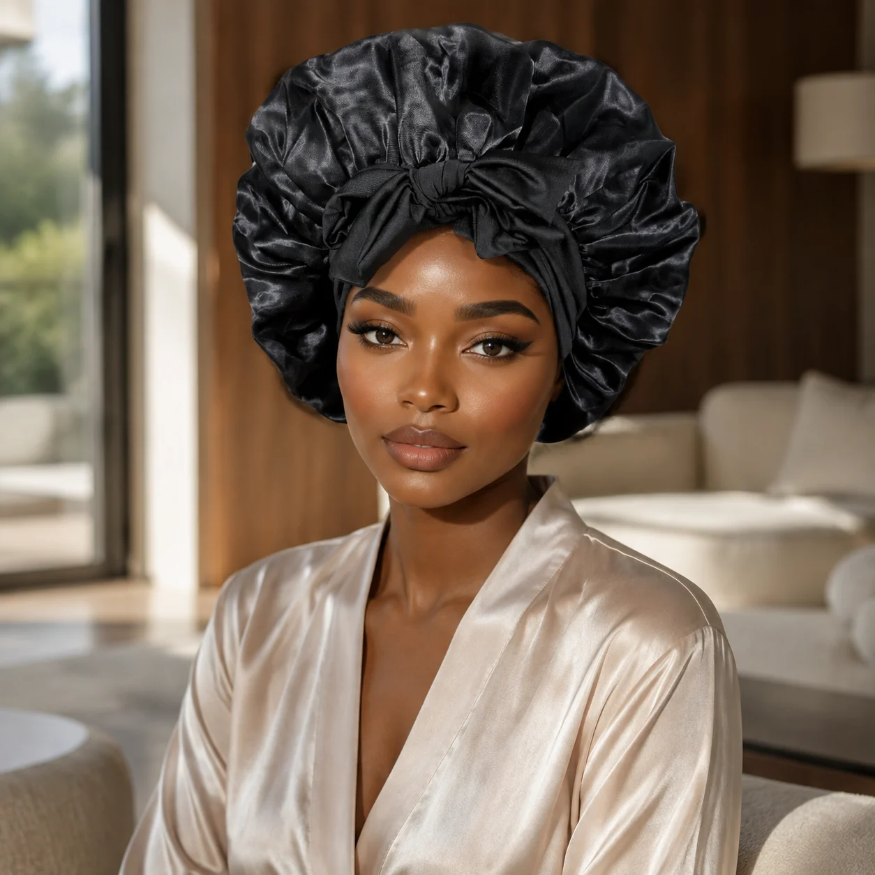 1Pcs Bonnet Satin Hair Bonnet With Tie Band for Sleeping Large Bonnets Hair Wrap with Adjustable Straps Hair Shower Cap Sleep Ca