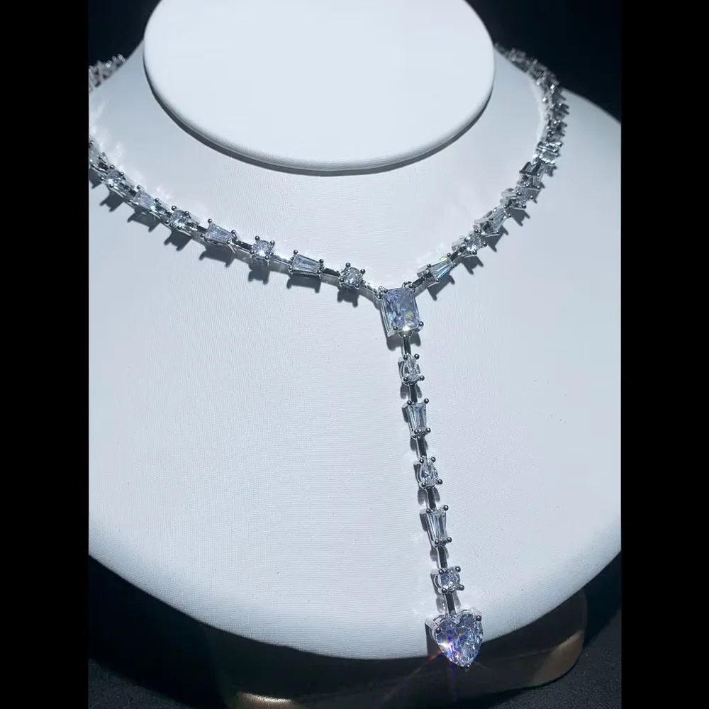 

2025 сексуальное сердце, капля воды, камень, кулон, многослойное колье, ювелирные изделия, 5А, кубический цирконий, блестящая теннисная цепочка, длинный Y-лариат, женское ожерелье
