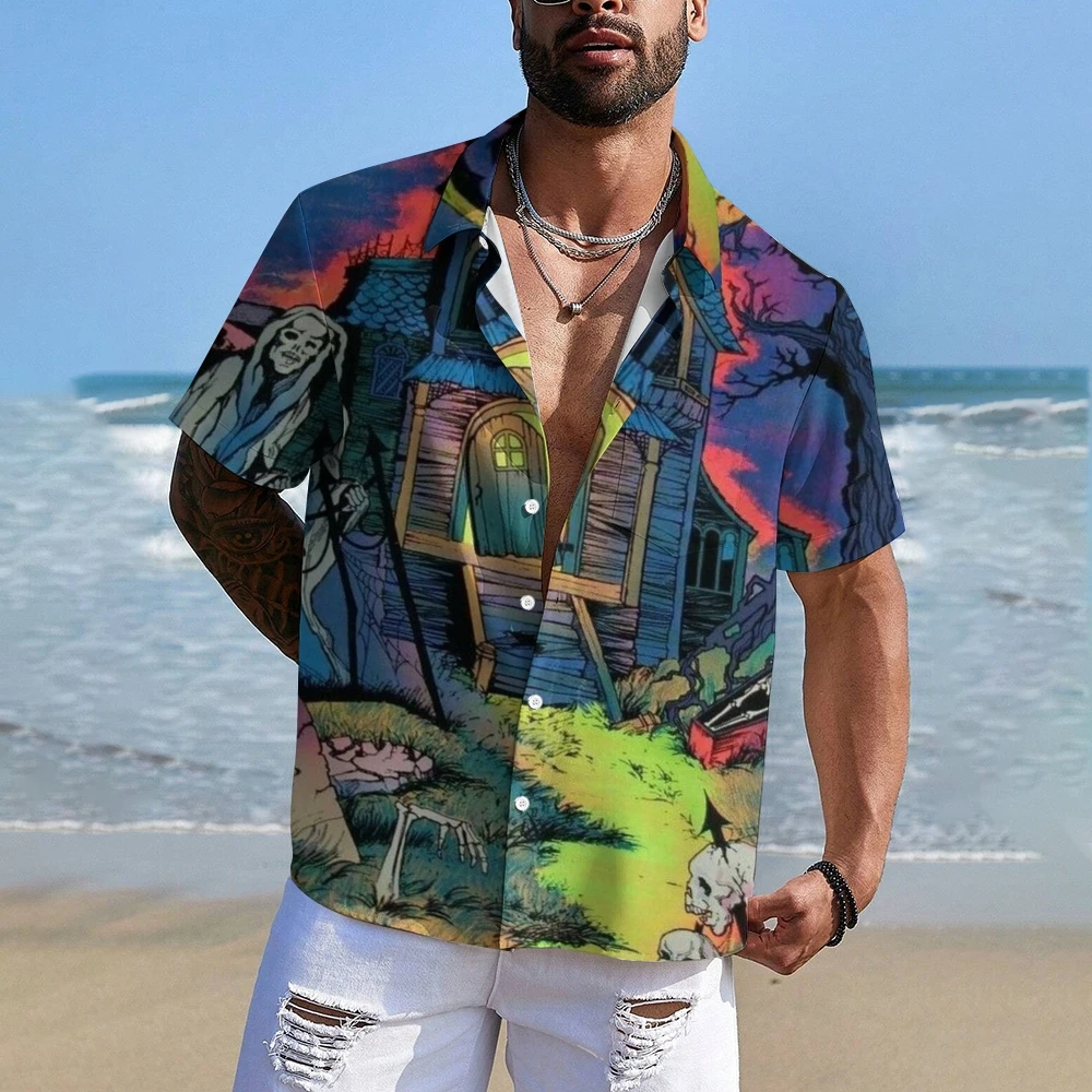 

Vibrant Hawaii Shirt with Cartoon Characters Multicolored Urban Vibes Hawaiian Tee Men’s Illustration-Packed Hawaiian Shirts