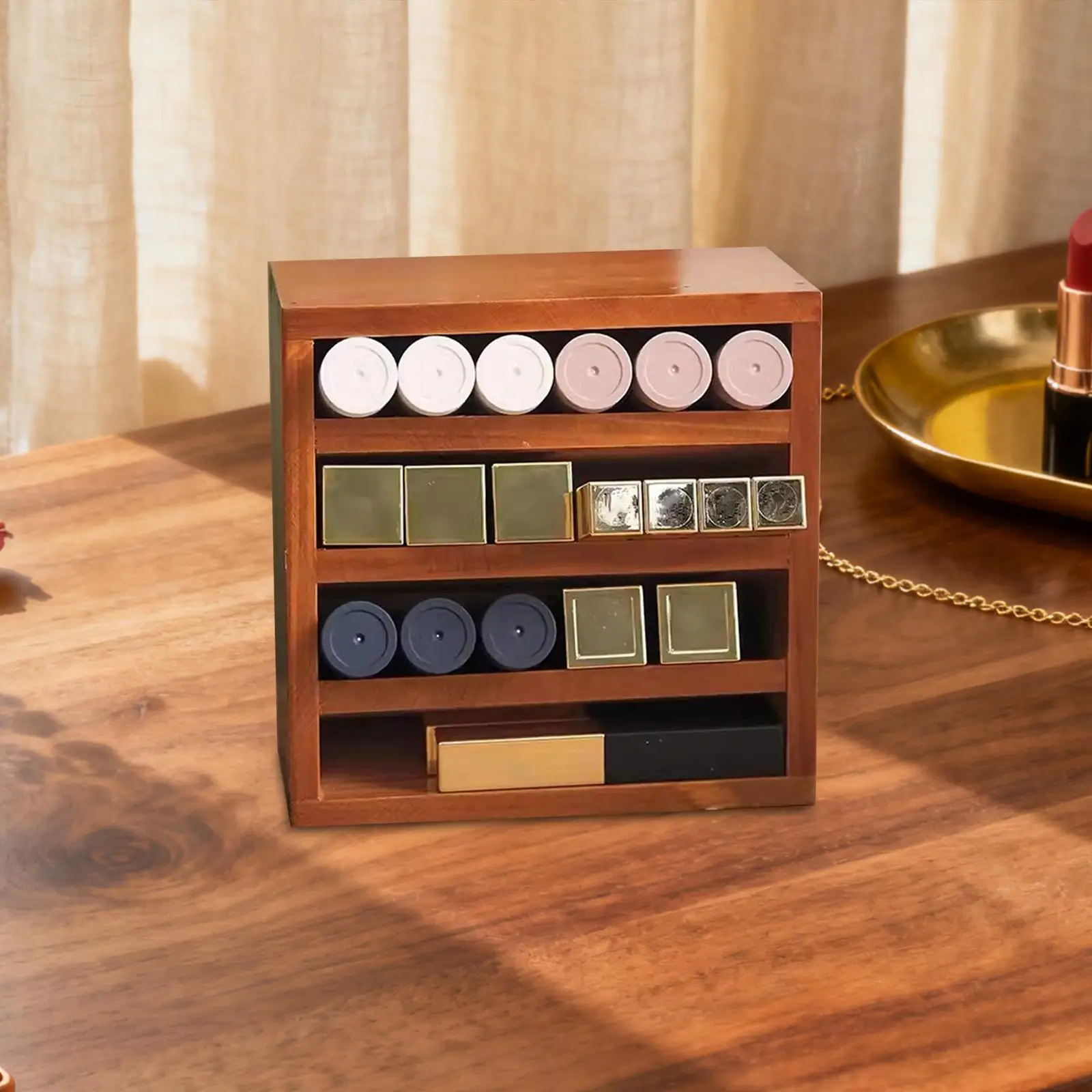 Wooden Lipstick Holder Essential Oil Display Stand Lipgloss Organizer Compact Lipstick Organizer for Office Shopping Mall