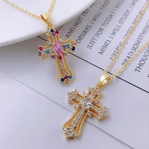 Pria Wanita Hip Hop Zircon Cross Mengkilap Liontin Kalung Baja Tahan Karat Pesona Bling Kalung Indah Perhiasan Fashion Hadiah 8 pesona ankh penjualan terbaik - №