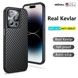 Wlons Magnetic Kevlar Aramid Fiber Cover For iPhone 16 15 14 13 Pro Max 16 15 14 Plus Anti-Drop Anti-Fingerprint Magsafe Case