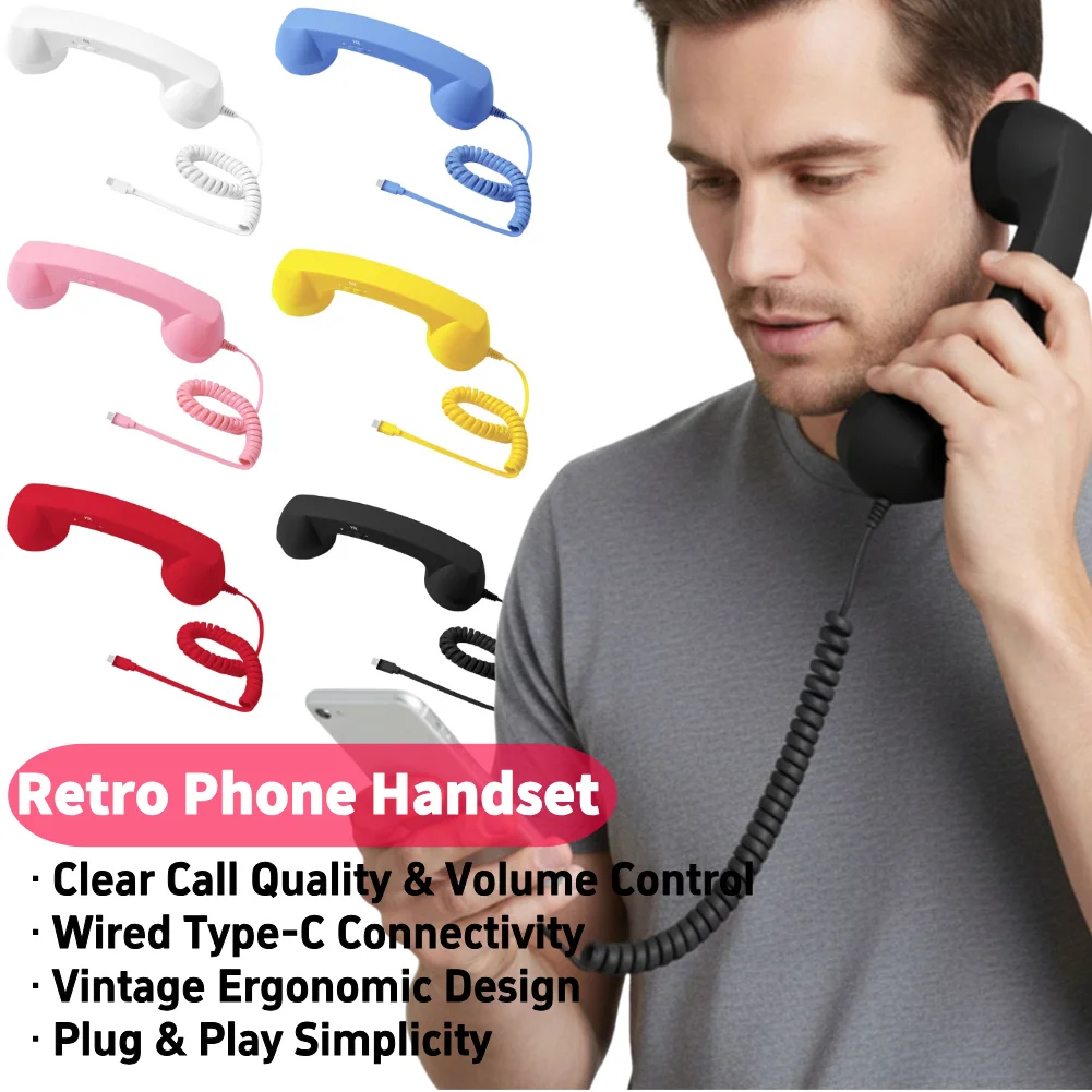 Retro Phone Handset Multifunction Handheld Cell Phone Receiver Type-C Creative Telephone Head for Mobile Phones Computers