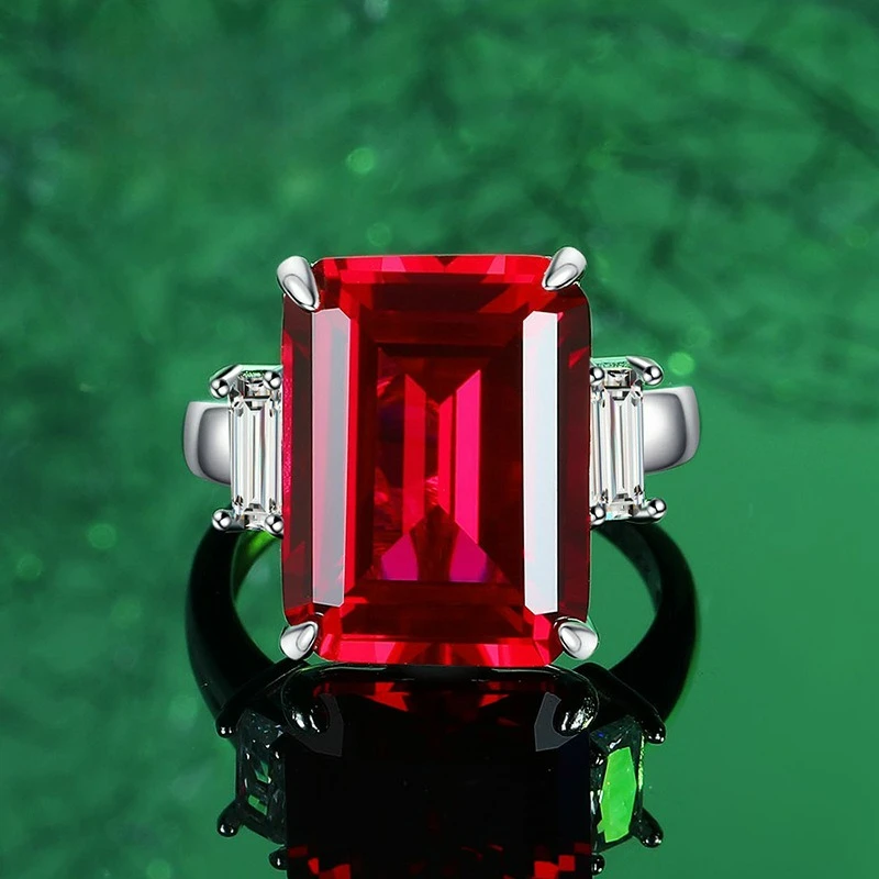 

Simple and Luxurious PT950 Platinum Artificially Cultivated Gemstone Emerald Open Ring Simulation Pigeon Blood Red Ring Fashion