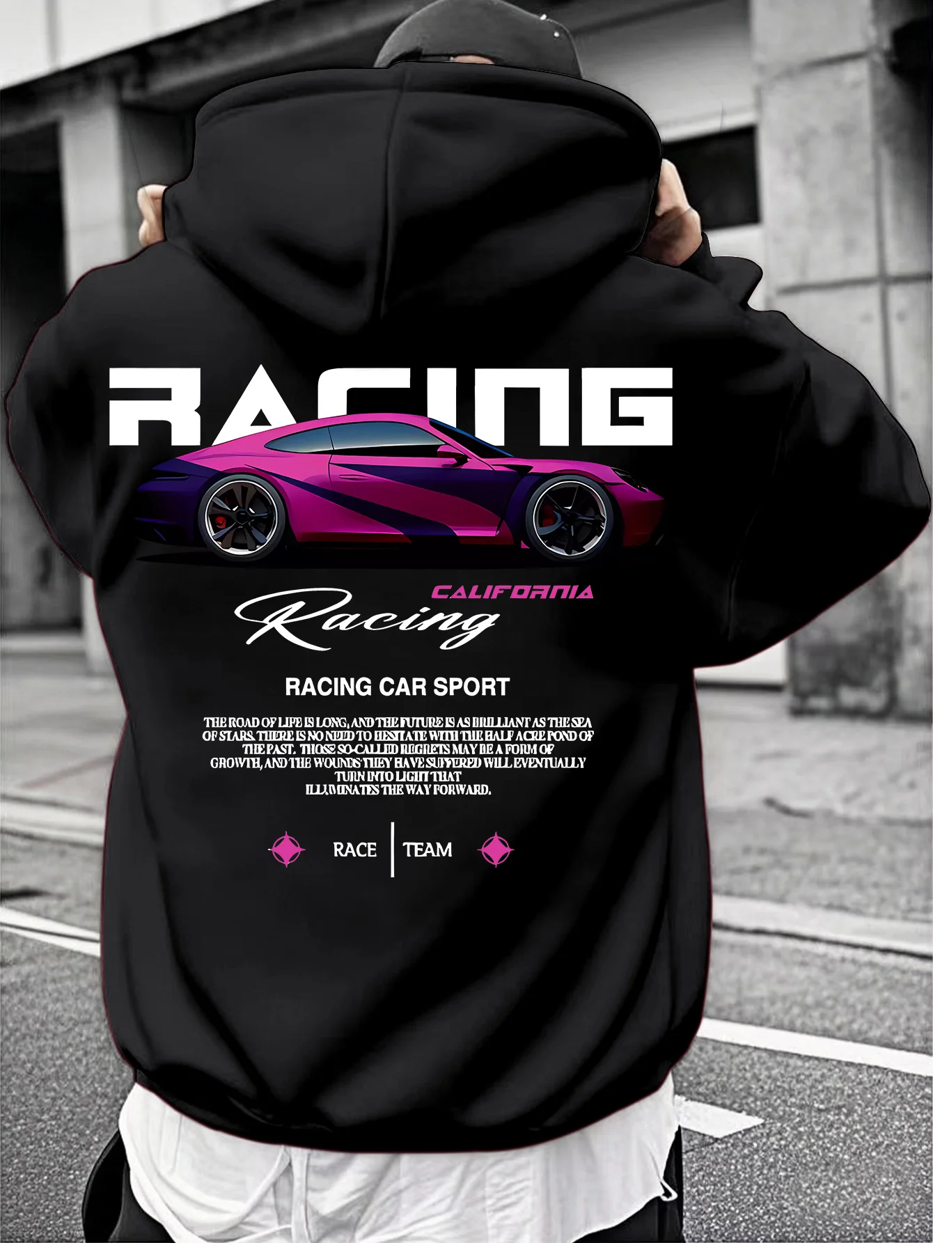 Neues Kapuzen-Sweatshirt für Erwachsene, lebendige Renngrafiken, Winter-Fleece, warm, lässig, urbaner Komfort, Kapuzen-Sweatshirt, Street-Style