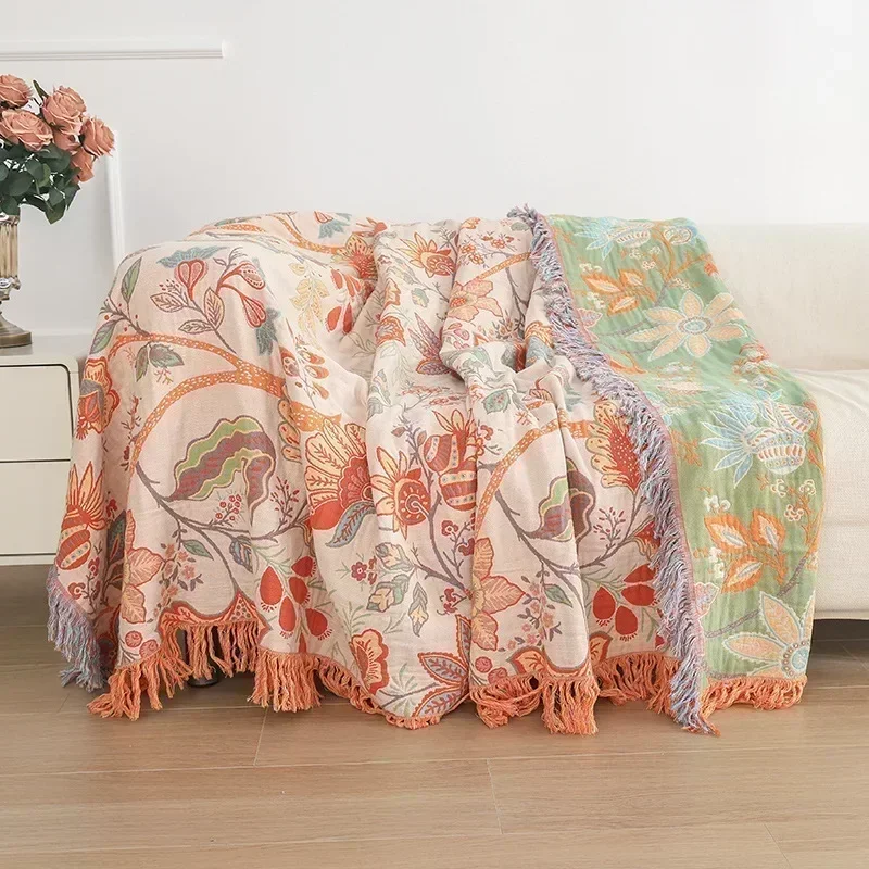

New Bohemian Blanket Four Seasons Sofa Cushion Large Size Soft Cotton Blanket Multi-layer Gauze Cooling Quilt Double Bedspread