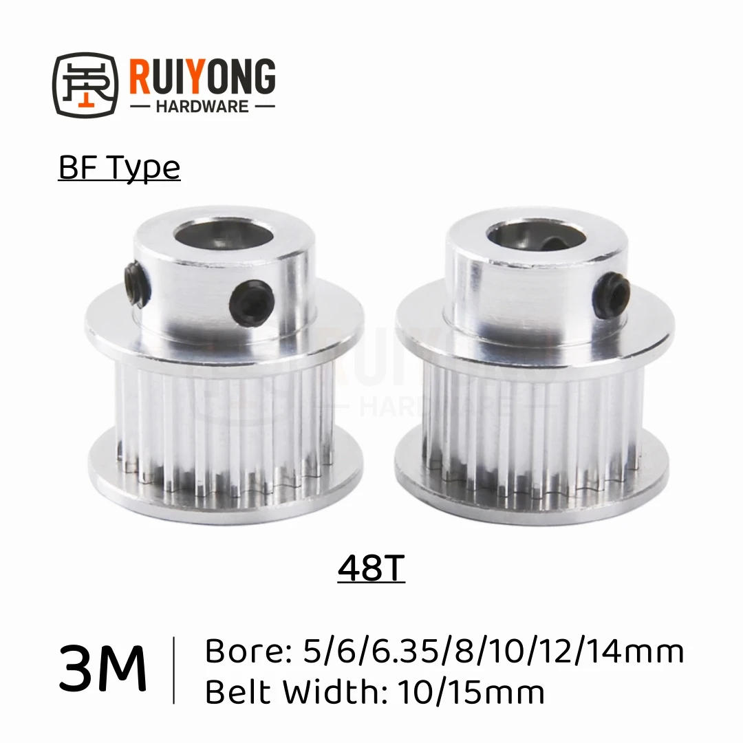 

HTD3M Timing Pulley 48Teeth BF Type Bore 5/6/6.35/8/10/12/14mm Belt Width 10/15mm 3D printed parts