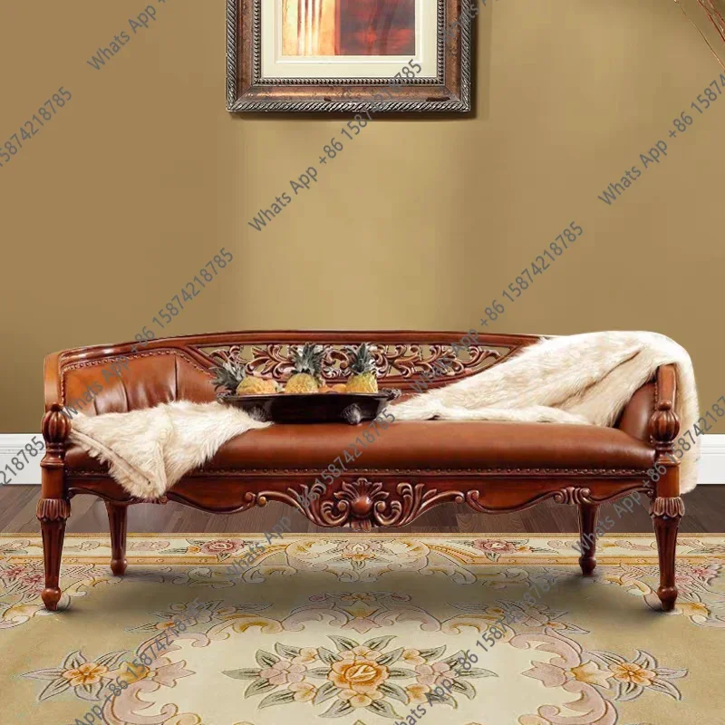 N64 American solid wood foot stool, European style solid wood lounge chair, bedside stool, shoe change, long chair, chaise concu