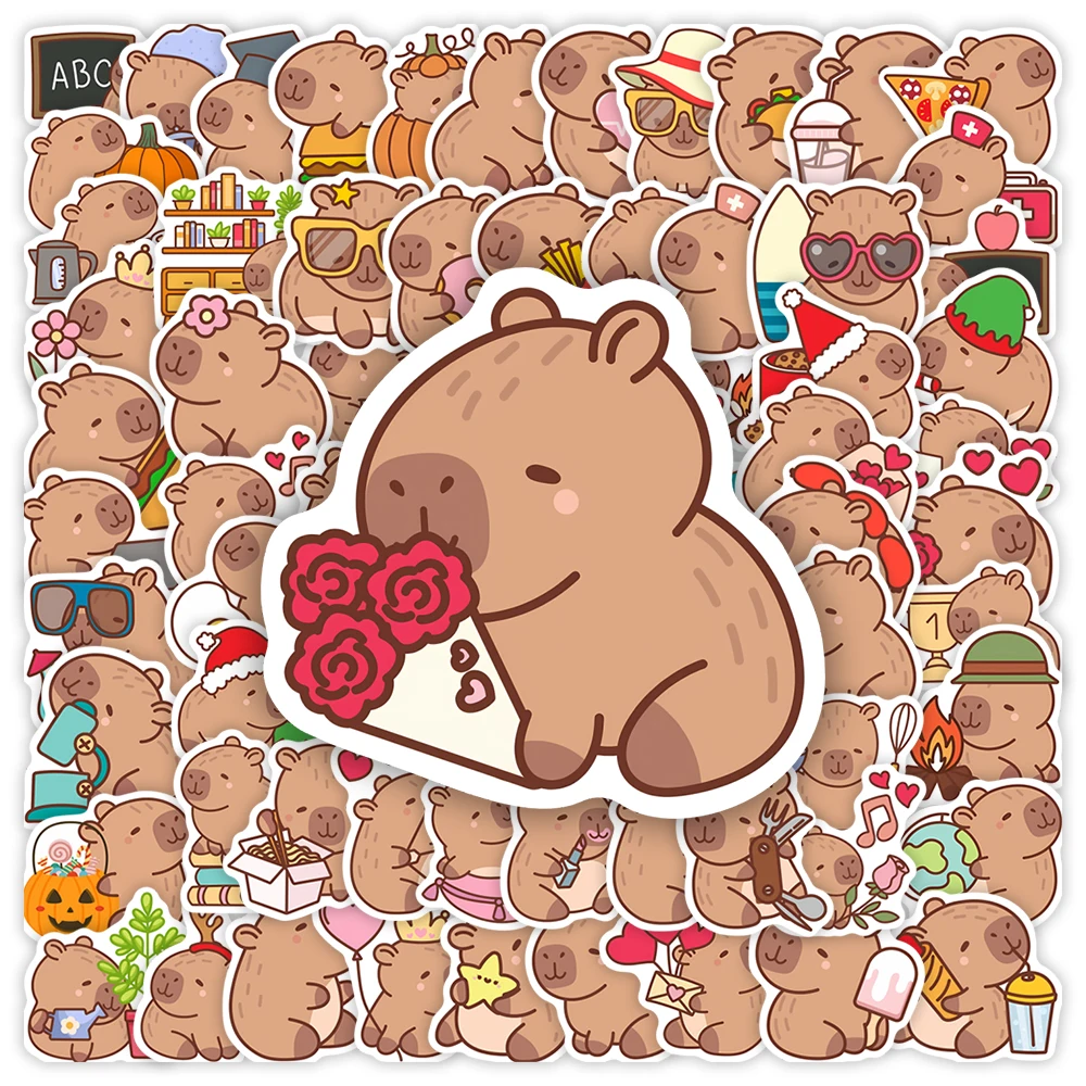 Cute Capybara Stickers Cartoon Kids DIY Toys Gift Decorative Decal for Scrapbook Junk Journals Laptop Phone Luggage Waterproof
