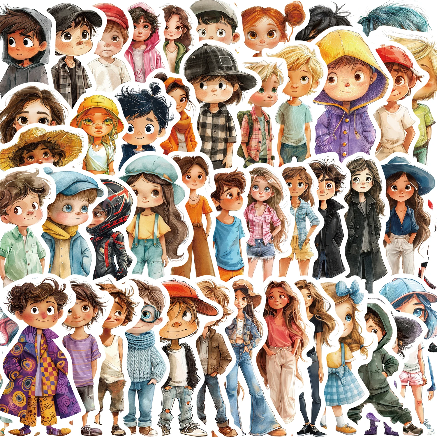 50pcs Cute Color Matching Dress Stickers Phone Case Notebook Skateboard Water Bottle Cartoon Sticker Pack for Kids Gift Toy