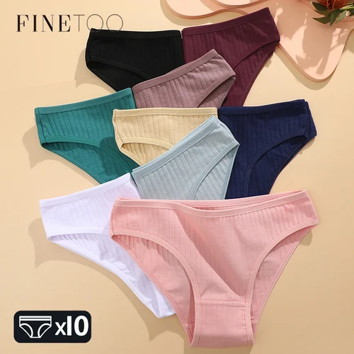 Imagen 1 del producto FINETOO, 10 Uds., bragas de algodón para mujer, ropa interior Sexy transpirable, lencería cómoda sólida para mujer, calzoncillos a rayas, venta al por mayor, M-XL
