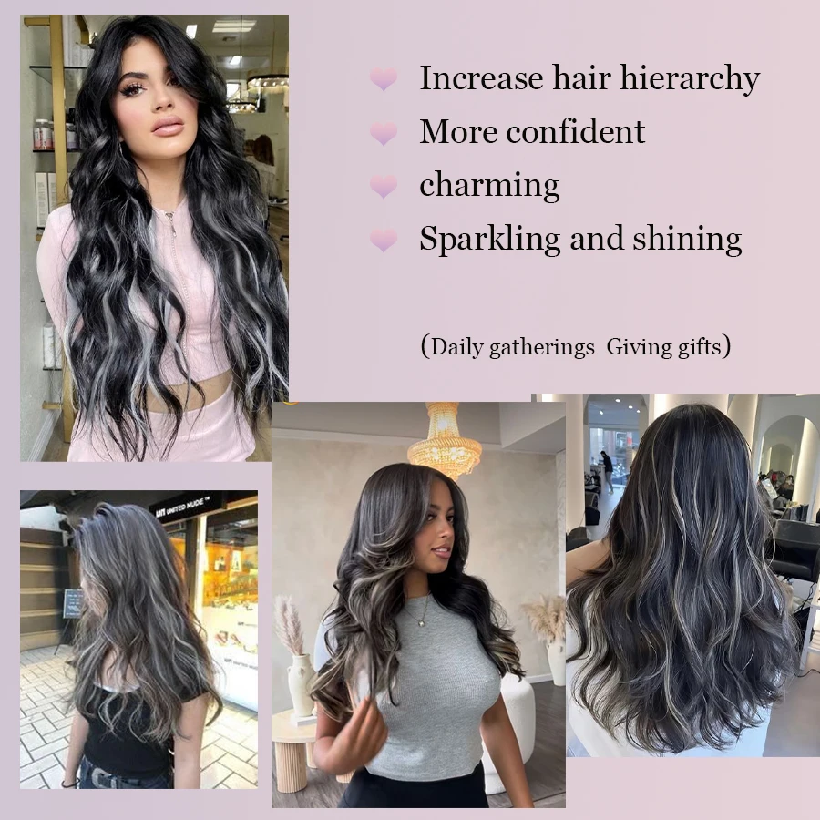Multi Color With highlights Clip-in Body Wave Hair Extensions 45cm 1 PCS Double Weft Synthetic Heat Resistant Hair Extensions fo image 6