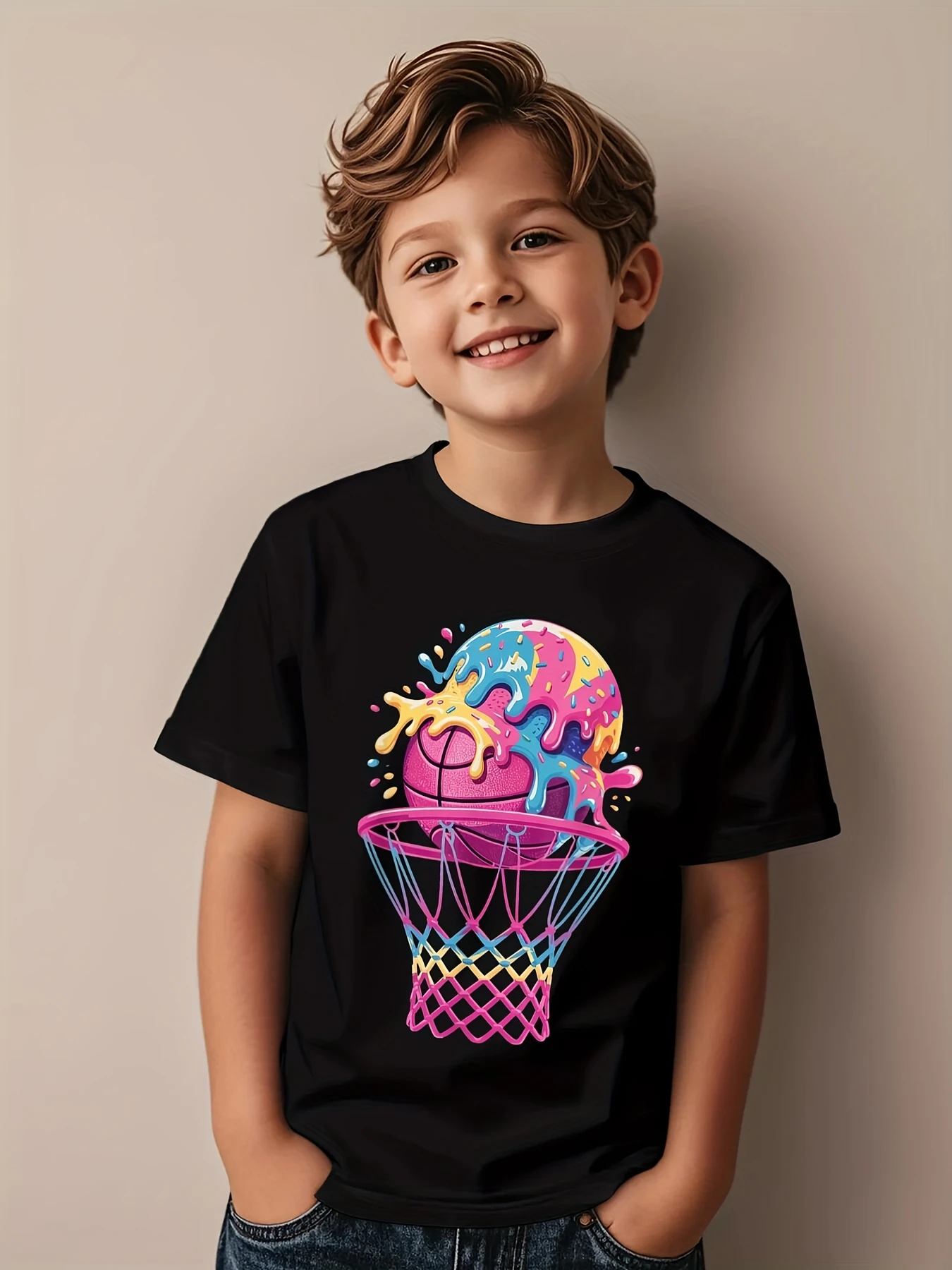 Cartoon Eis tropft Basketball Neuheit Super Print Kinder T-Shirt T-Shirt Sommer Mädchen Jungen Shirt Casual Tops Crewneck Kleidung