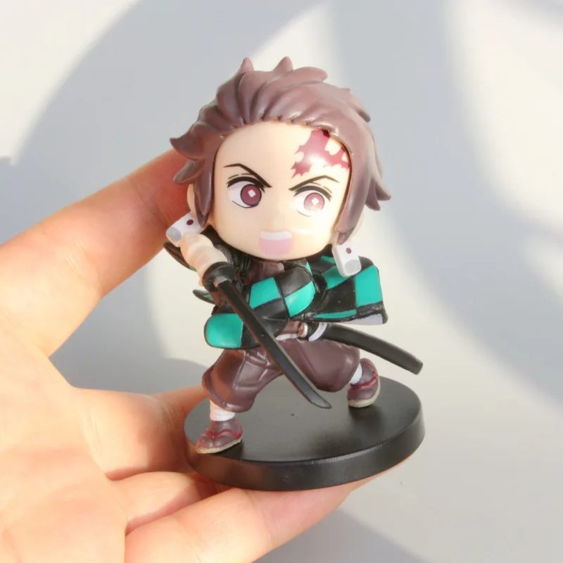 5pcs Anime Figure Demon Slayer Q Posket Kimetsu No Yaiba Doll Tanjiro Nezuko Zenitsu Kawaii Model PVC Toy Desktop Decoration view 3