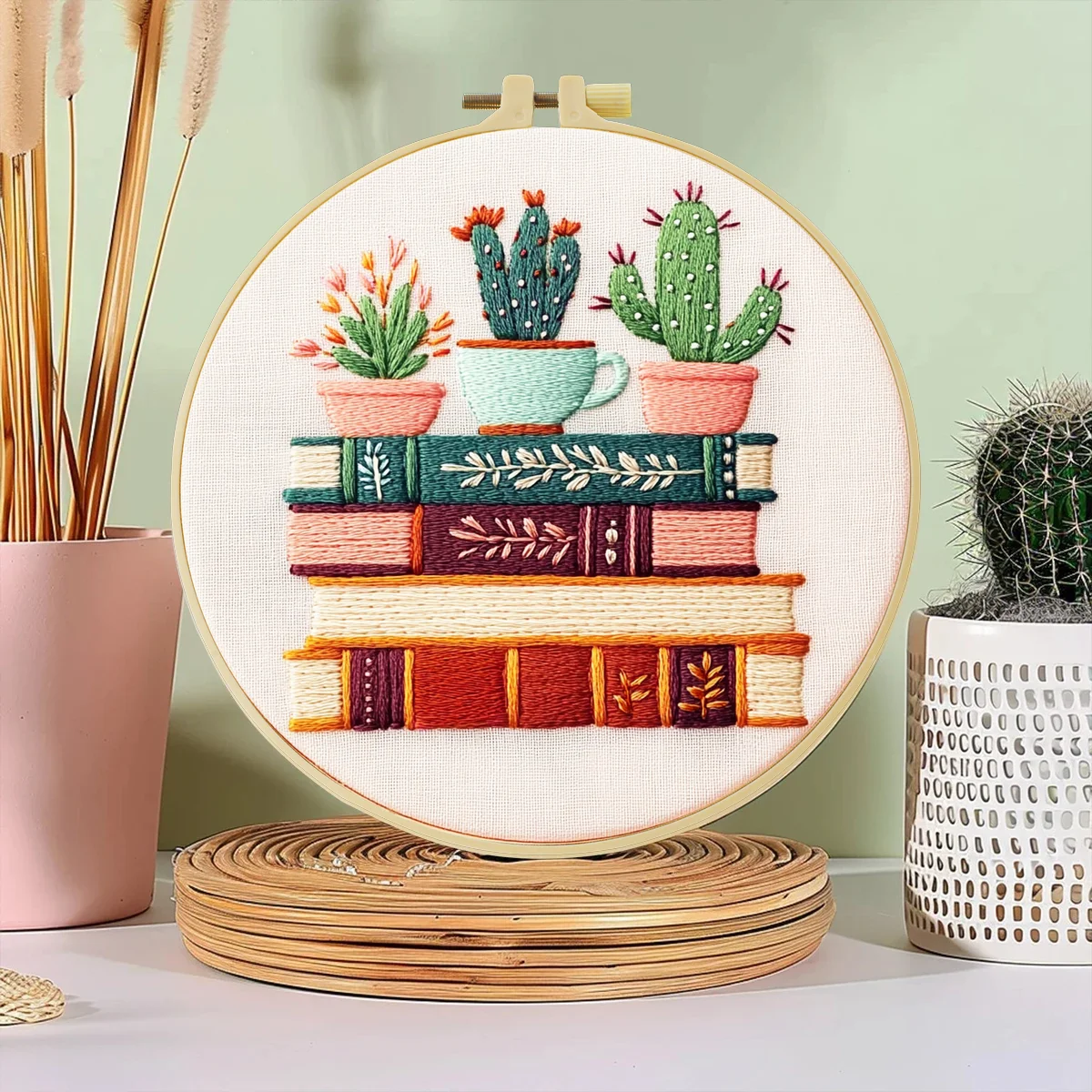 1 Stück 20x20cm/15x15cm 7,87/6,3 Zoll Buch- und Topfpflanzentasche Stickerei Starter-Kit DIY-Set für Anfänger Nähkunst – Detail 1