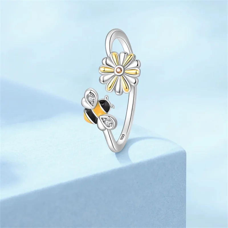 2026 Popular 925 Sterling Silver Honeybee Flower Ring High Quality Original For Women Girls Birthday Graduation Jewelry Gifts