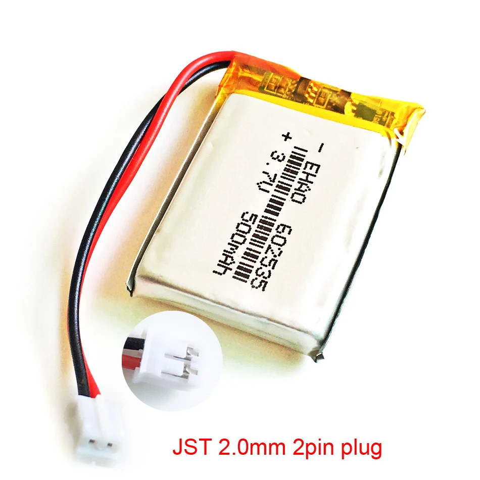 3.7V 500mAh polimer Lipo akumulator litowy 602535 + JST PH 2.0mm 2pin dla GPS DVD Bluetooth rejestrator zestaw słuchawkowy