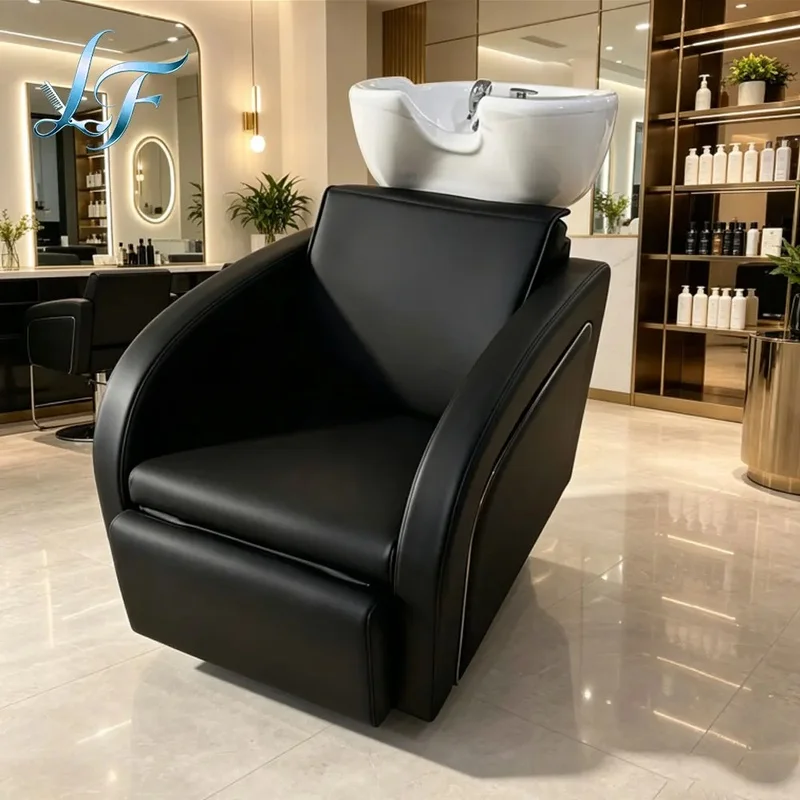 Wholesale Barber Salon Hair Washing Sink Cheap Ceramic Shampoo Bowl and Chair Set for Salon