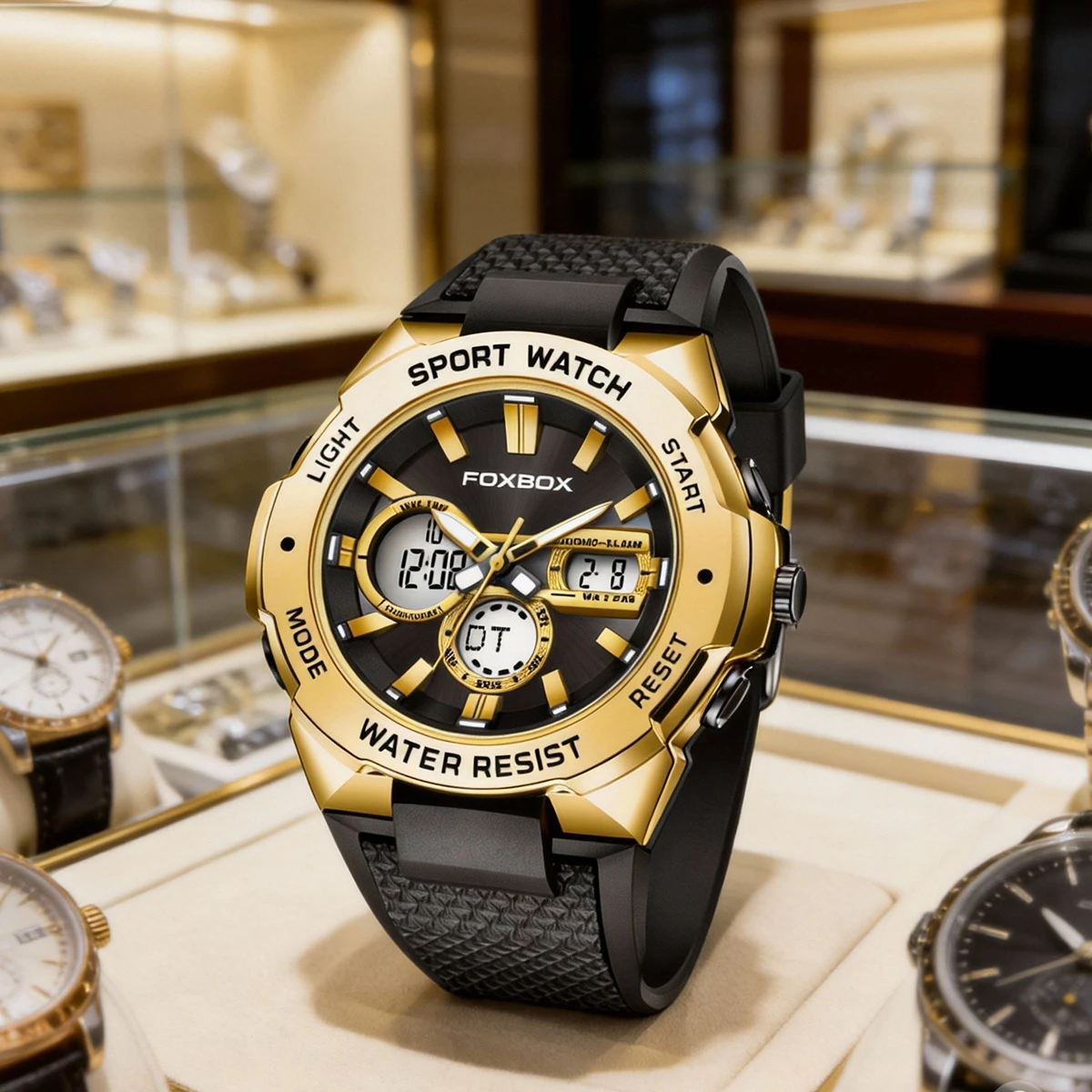 

Мужские часы FOXBOX Luxury, светящиеся, водонепроницаемые, с указанием дня недели и даты, кварцевые, золотистого цвета.