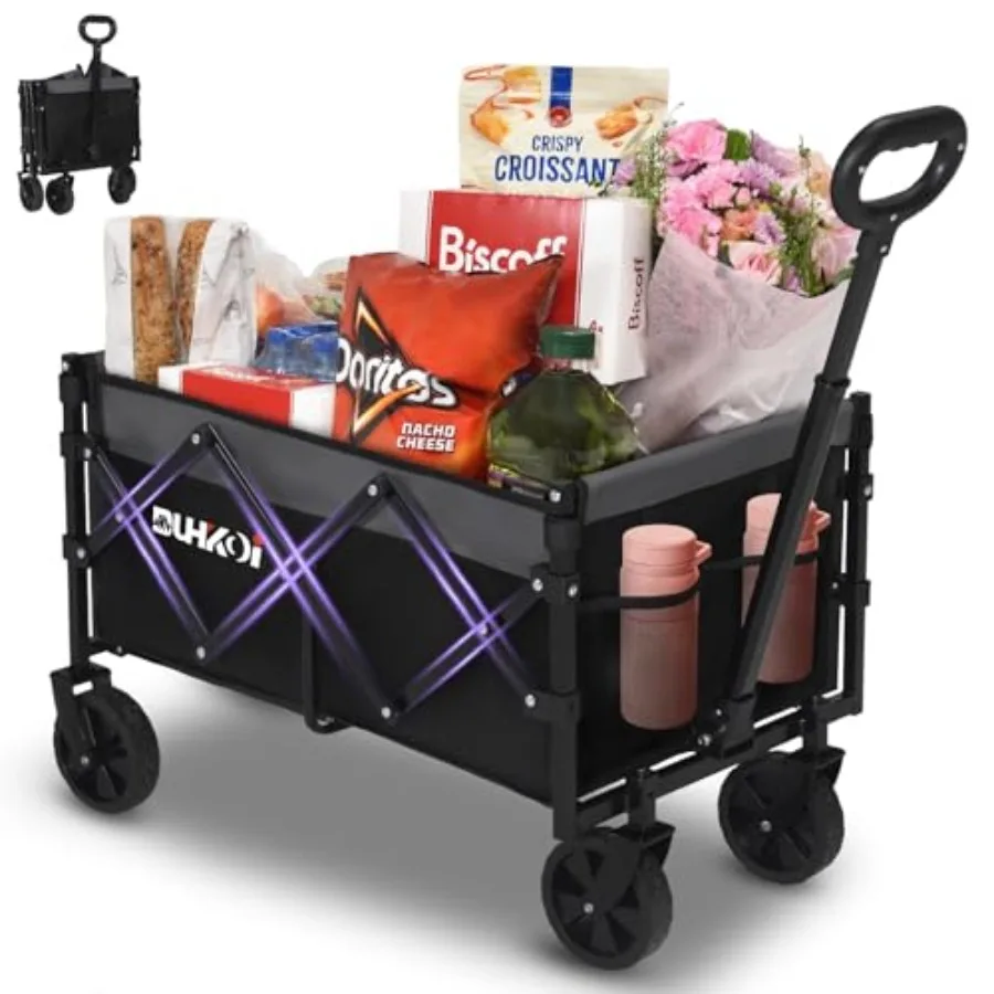 

Collapsible Wagon Cart with Wheels Foldable, 11 Lbs Lightweight Portable Folding Utility Wagon, 90 L Heavy Duty Grocery Shoppin