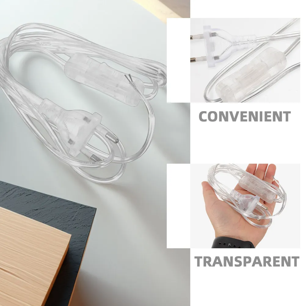 3Pcs Clear Round Eu Plug Power Cord with Switch Lamp Replacement Cord for Household Light Fixture Pendant Desk Table Lamp Power