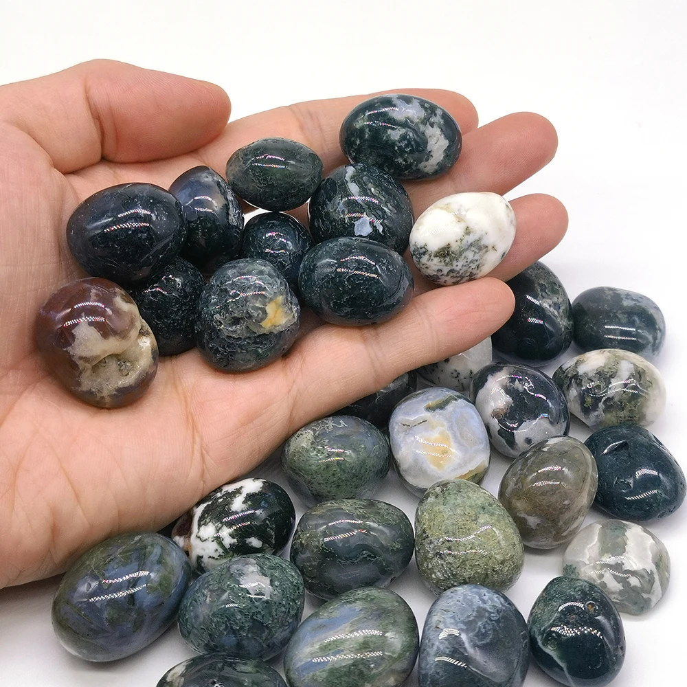 Natural Green Moss Agate Tumbled Stones Polished Crystals Healing Mineral Gemstones Tank Specimen Lots Wholesale Bulk Home Decor